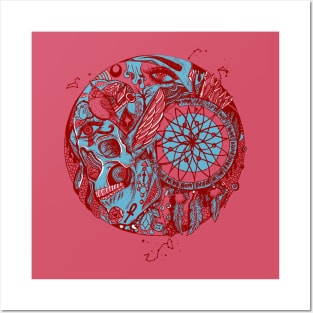 Pastel Tones Skull and Dreamcatcher Circle Posters and Art